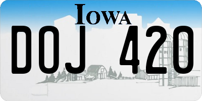 IA license plate DOJ420