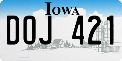 IA license plate DOJ421
