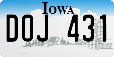 IA license plate DOJ431
