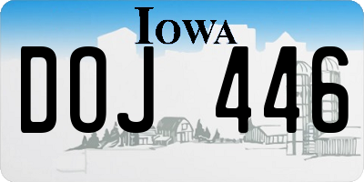 IA license plate DOJ446