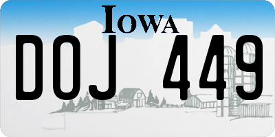 IA license plate DOJ449