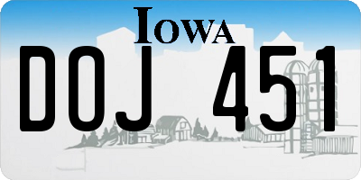IA license plate DOJ451