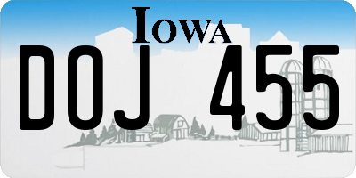 IA license plate DOJ455
