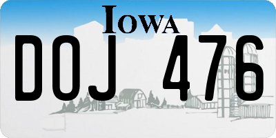 IA license plate DOJ476
