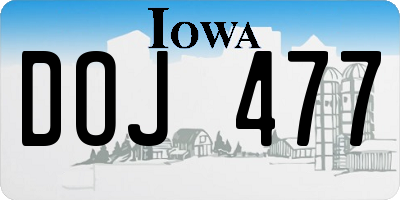 IA license plate DOJ477