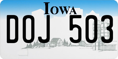 IA license plate DOJ503