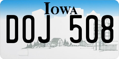 IA license plate DOJ508
