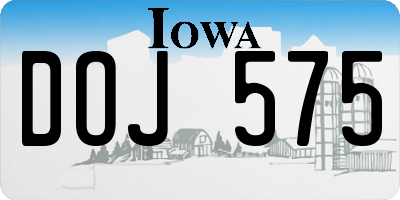 IA license plate DOJ575