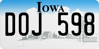 IA license plate DOJ598