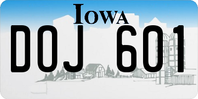 IA license plate DOJ601