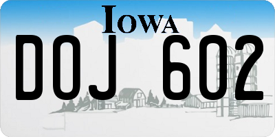 IA license plate DOJ602