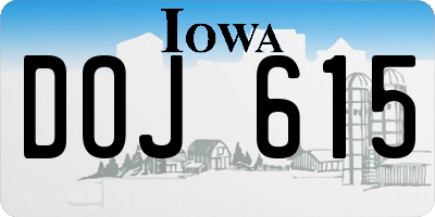 IA license plate DOJ615