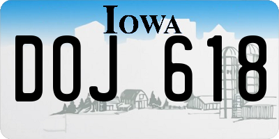 IA license plate DOJ618