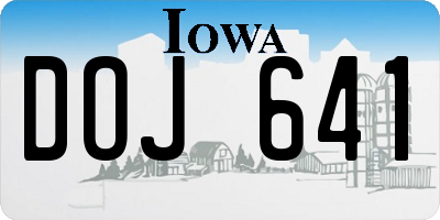 IA license plate DOJ641