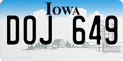 IA license plate DOJ649