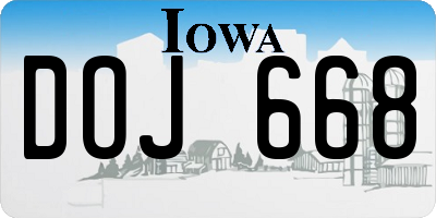 IA license plate DOJ668