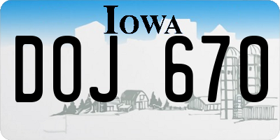 IA license plate DOJ670