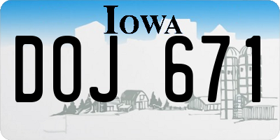 IA license plate DOJ671