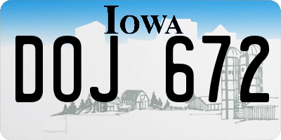 IA license plate DOJ672
