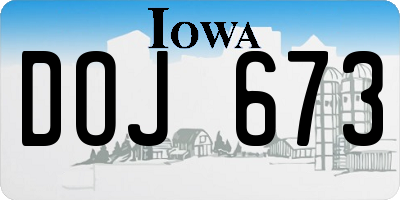 IA license plate DOJ673