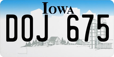 IA license plate DOJ675