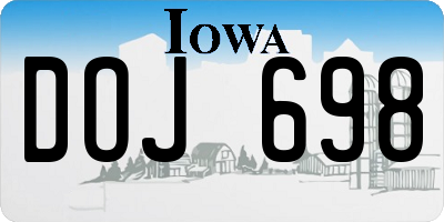 IA license plate DOJ698