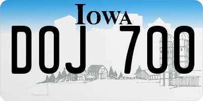 IA license plate DOJ700