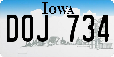 IA license plate DOJ734