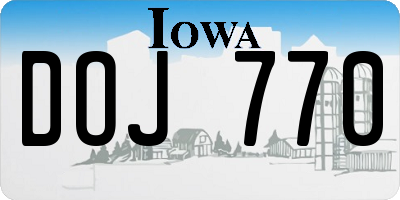 IA license plate DOJ770