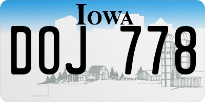 IA license plate DOJ778