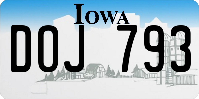IA license plate DOJ793