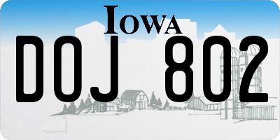 IA license plate DOJ802