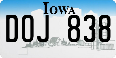 IA license plate DOJ838