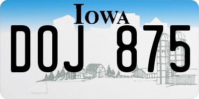 IA license plate DOJ875