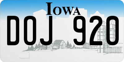 IA license plate DOJ920