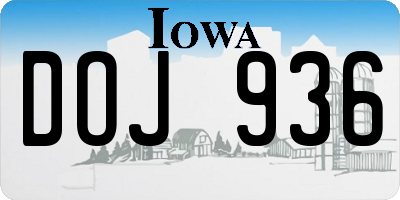 IA license plate DOJ936