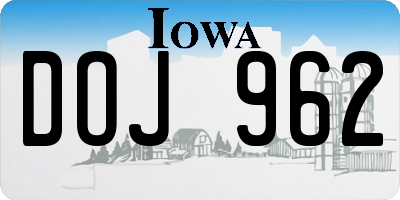 IA license plate DOJ962