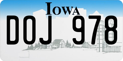 IA license plate DOJ978
