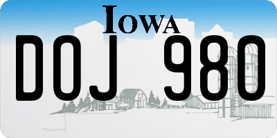 IA license plate DOJ980