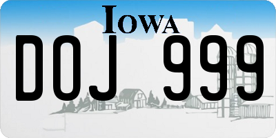 IA license plate DOJ999