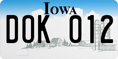 IA license plate DOK012