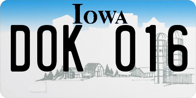 IA license plate DOK016