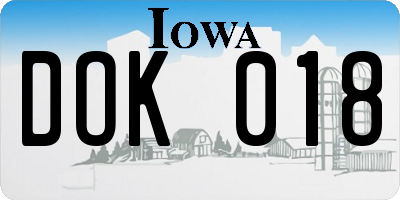IA license plate DOK018