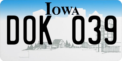 IA license plate DOK039