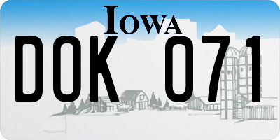 IA license plate DOK071
