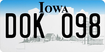 IA license plate DOK098