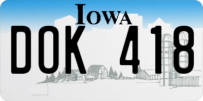 IA license plate DOK418