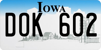 IA license plate DOK602