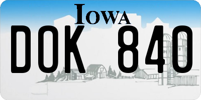 IA license plate DOK840