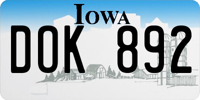 IA license plate DOK892
